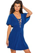 Royal Blue Laceup Deep V Neck Kimono Sleeve A Line Dress